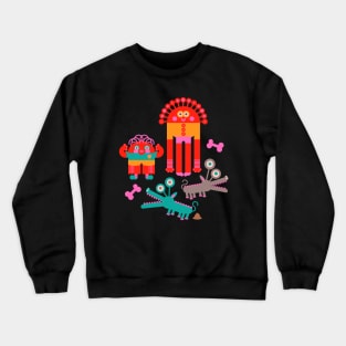 MONSTERS AND THEIR PETS Cute Kawaii Funny Alien Monsters with Pets Bones and Poo - UnBlink Studio by Jackie Tahara Crewneck Sweatshirt